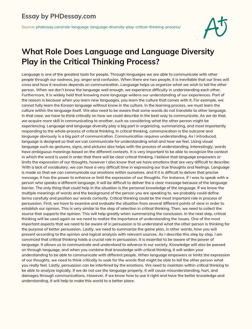 What Role Does Language and Language Diversity Play in the Critical Thinking Process? essay