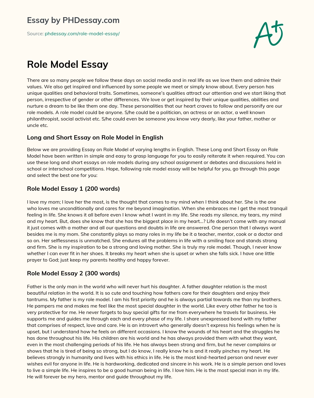 role model essays for college