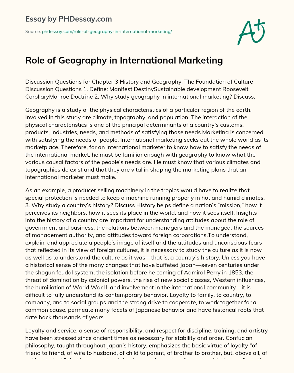Role of Geography in International Marketing essay