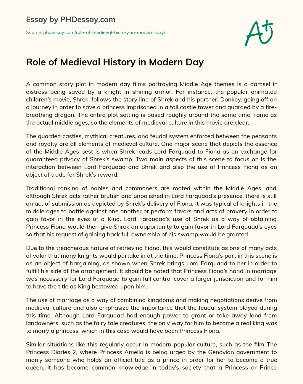 Role of Medieval History in Modern Day essay