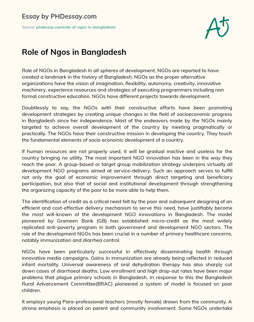 Role of Ngos in Bangladesh essay