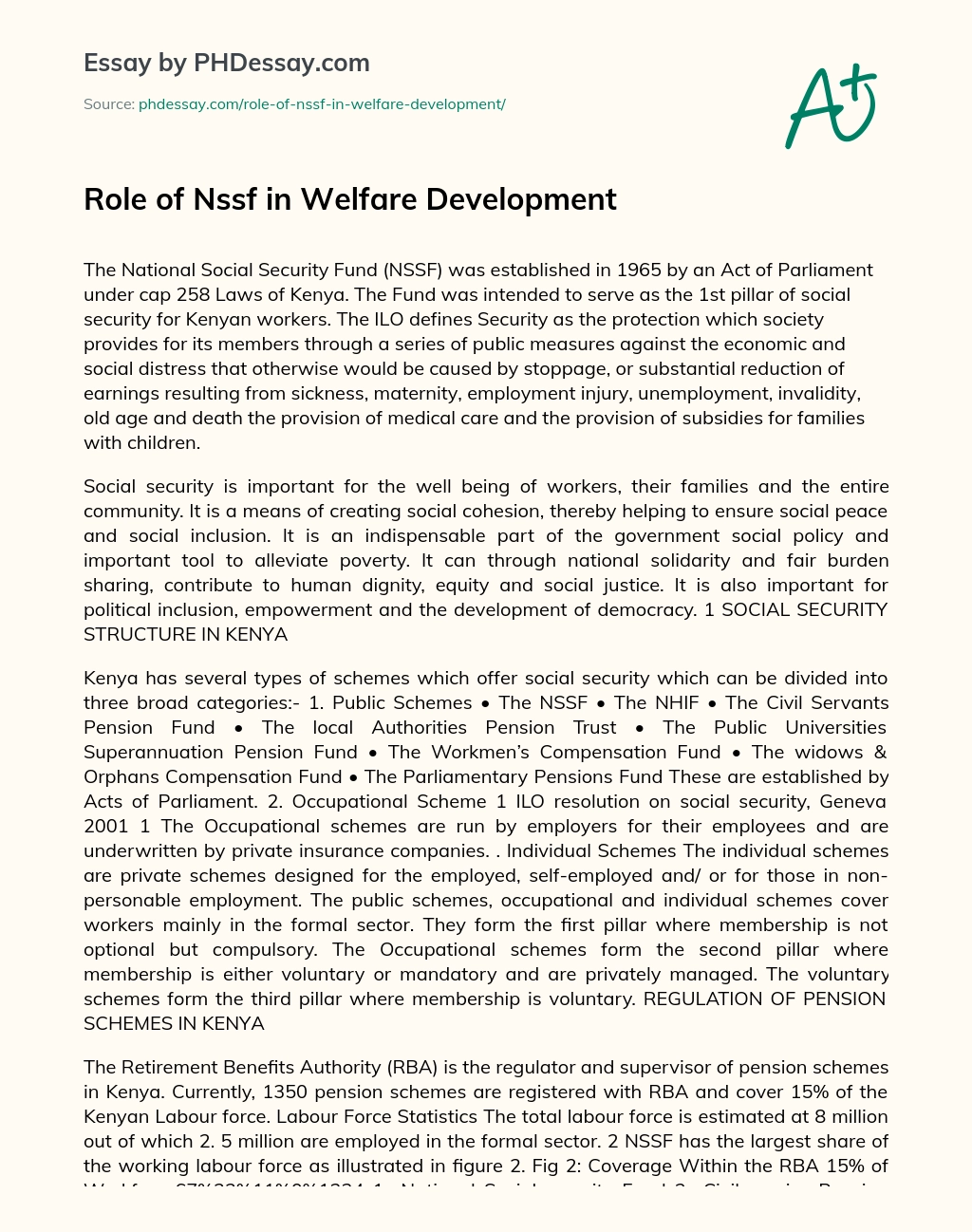 Role of Nssf in Welfare Development essay