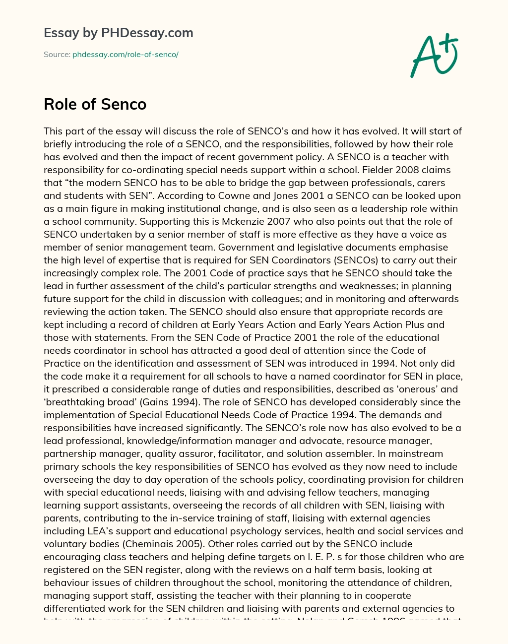 Role of Senco essay