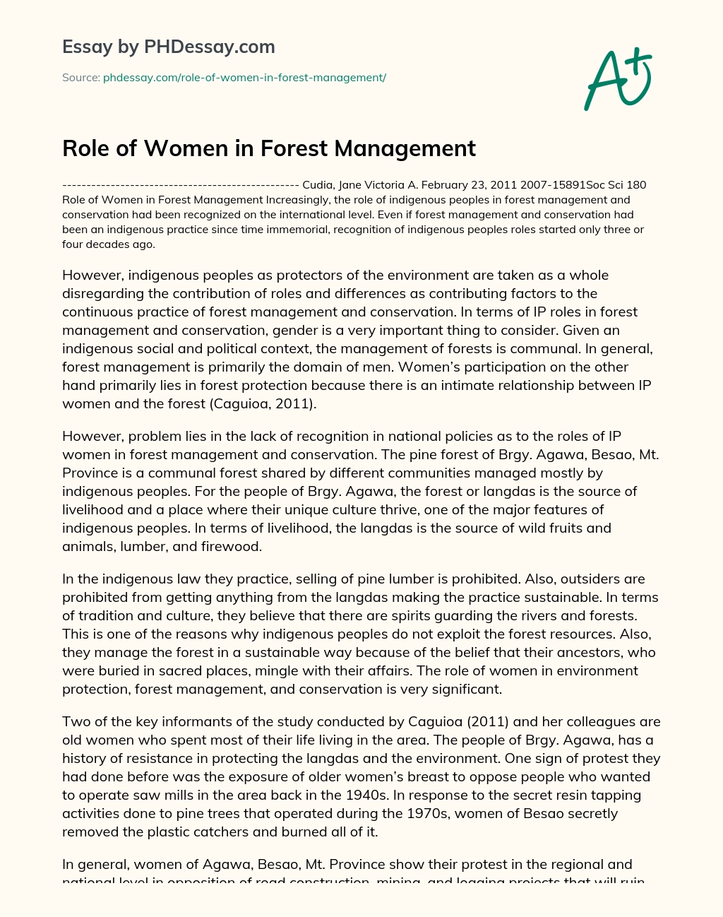 Role of Women in Forest Management essay