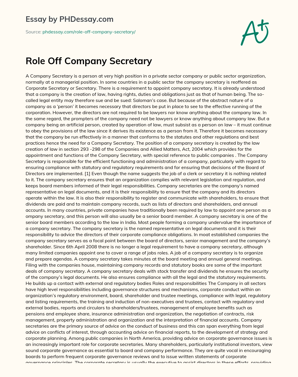 Role Off Company Secretary essay