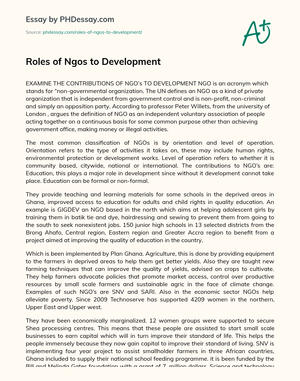 Roles of Ngos to Development essay