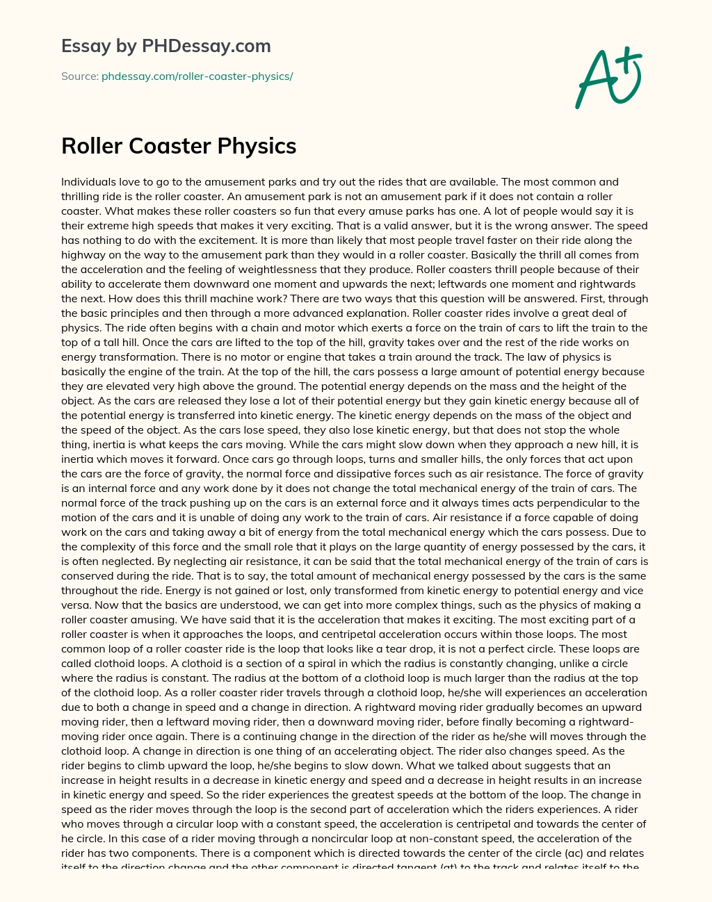 Roller Coaster Physics essay