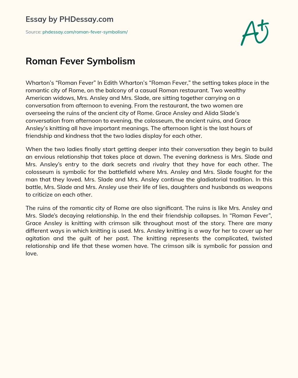 Roman Fever Symbolism essay