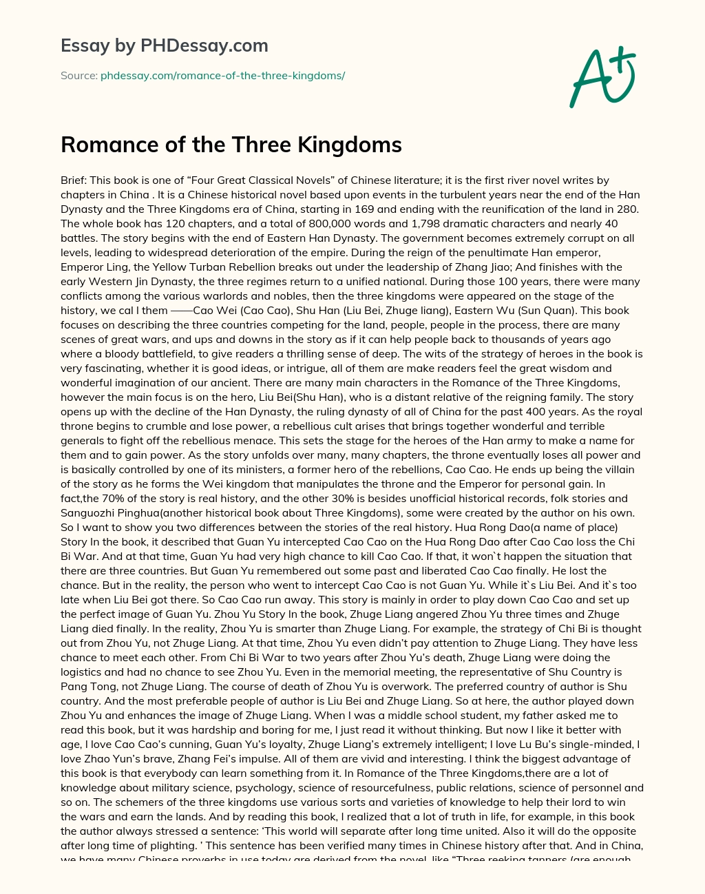 Romance of the Three Kingdoms essay