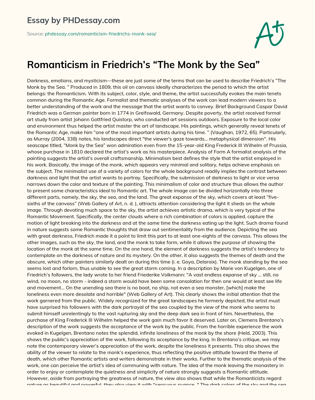Romanticism in Friedrich’s “The Monk by the Sea” essay