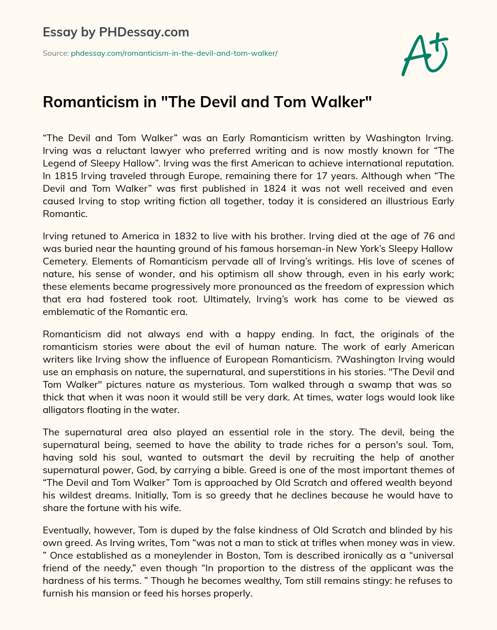 Romanticism in The Devil and Tom Walker essay
