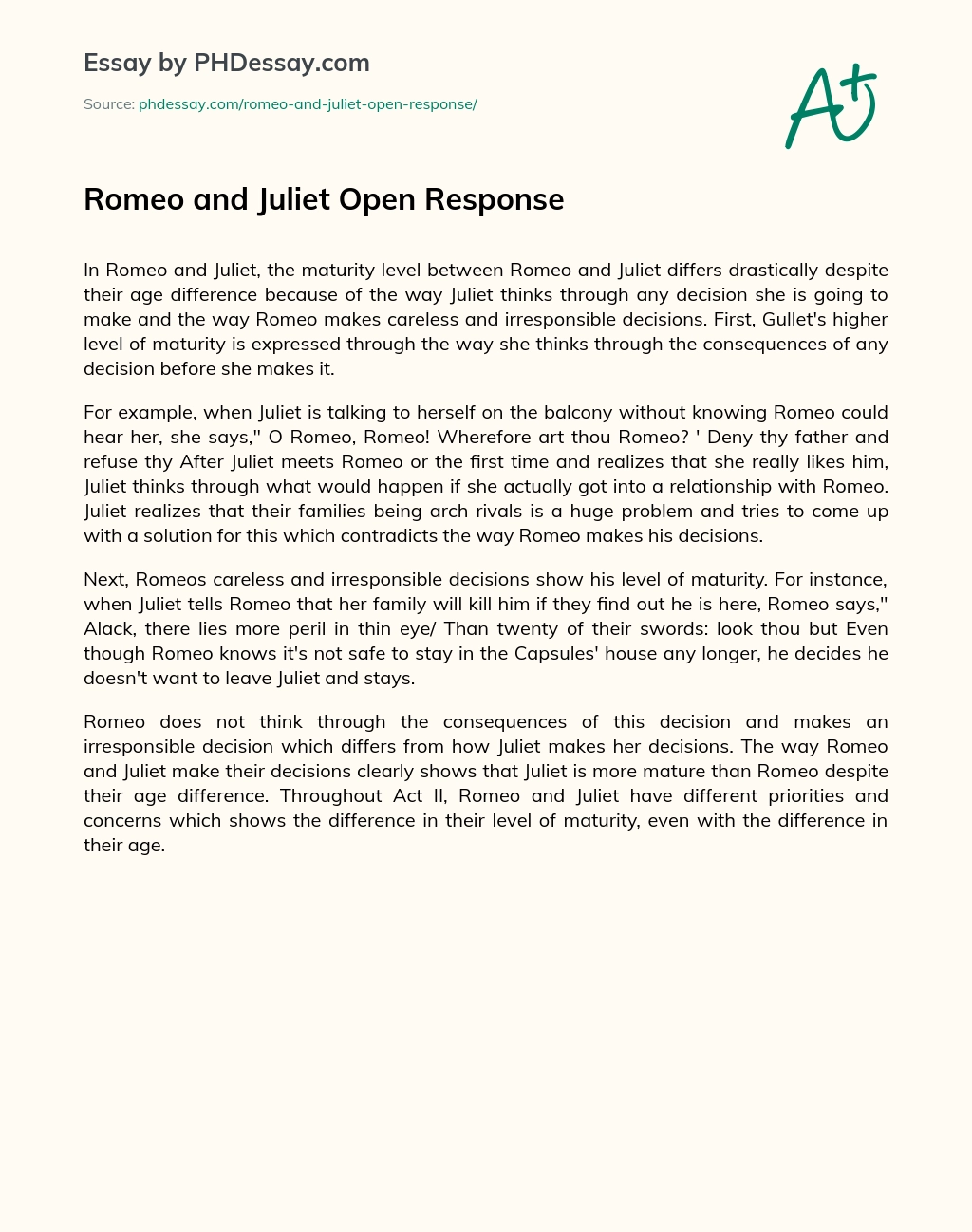 Romeo and Juliet Open Response essay