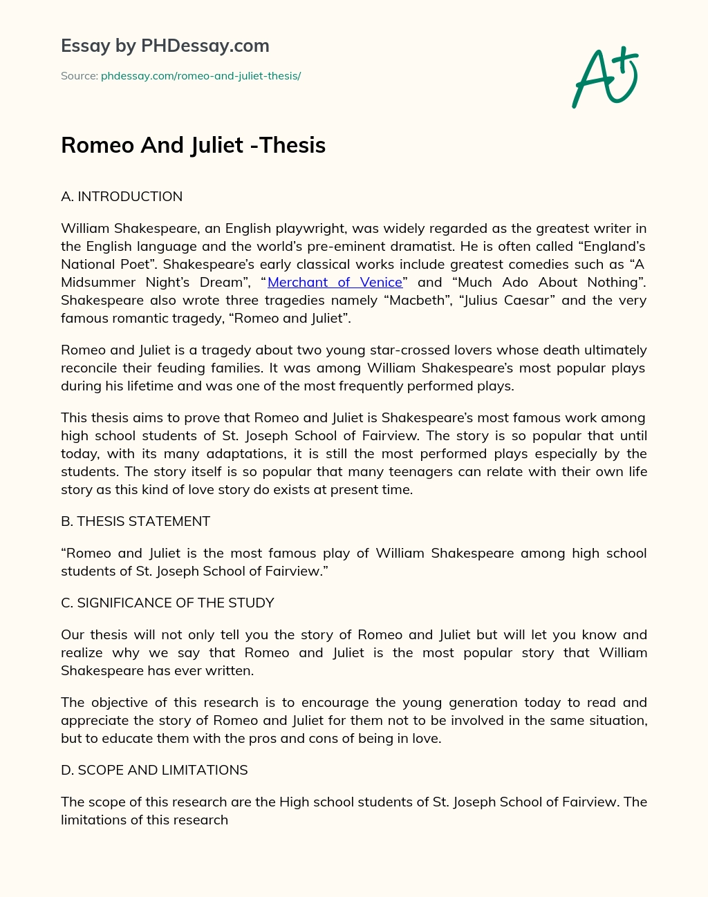Romeo And Juliet -Thesis essay