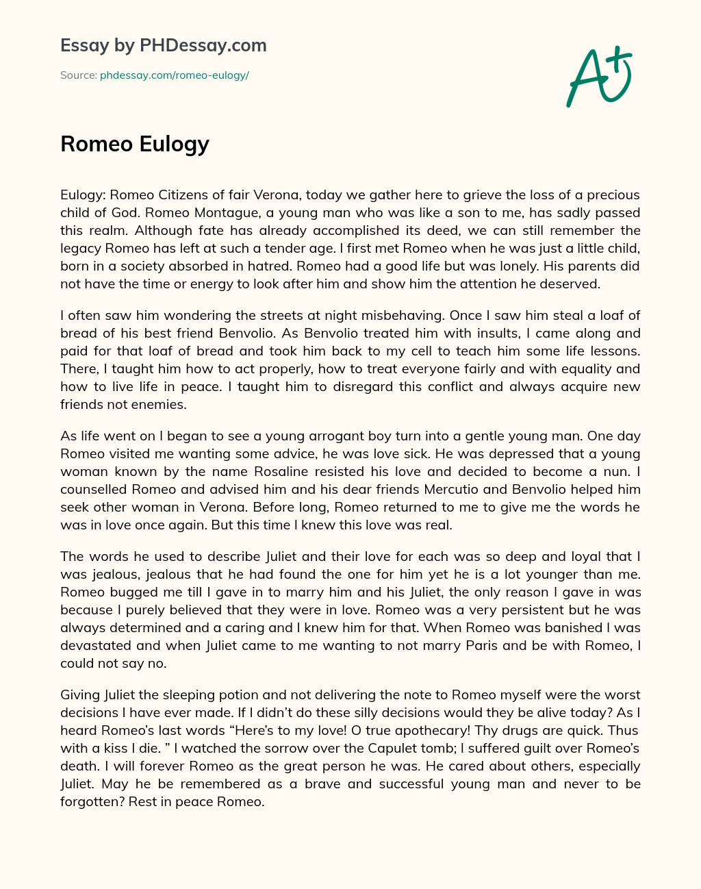 Romeo Eulogy essay