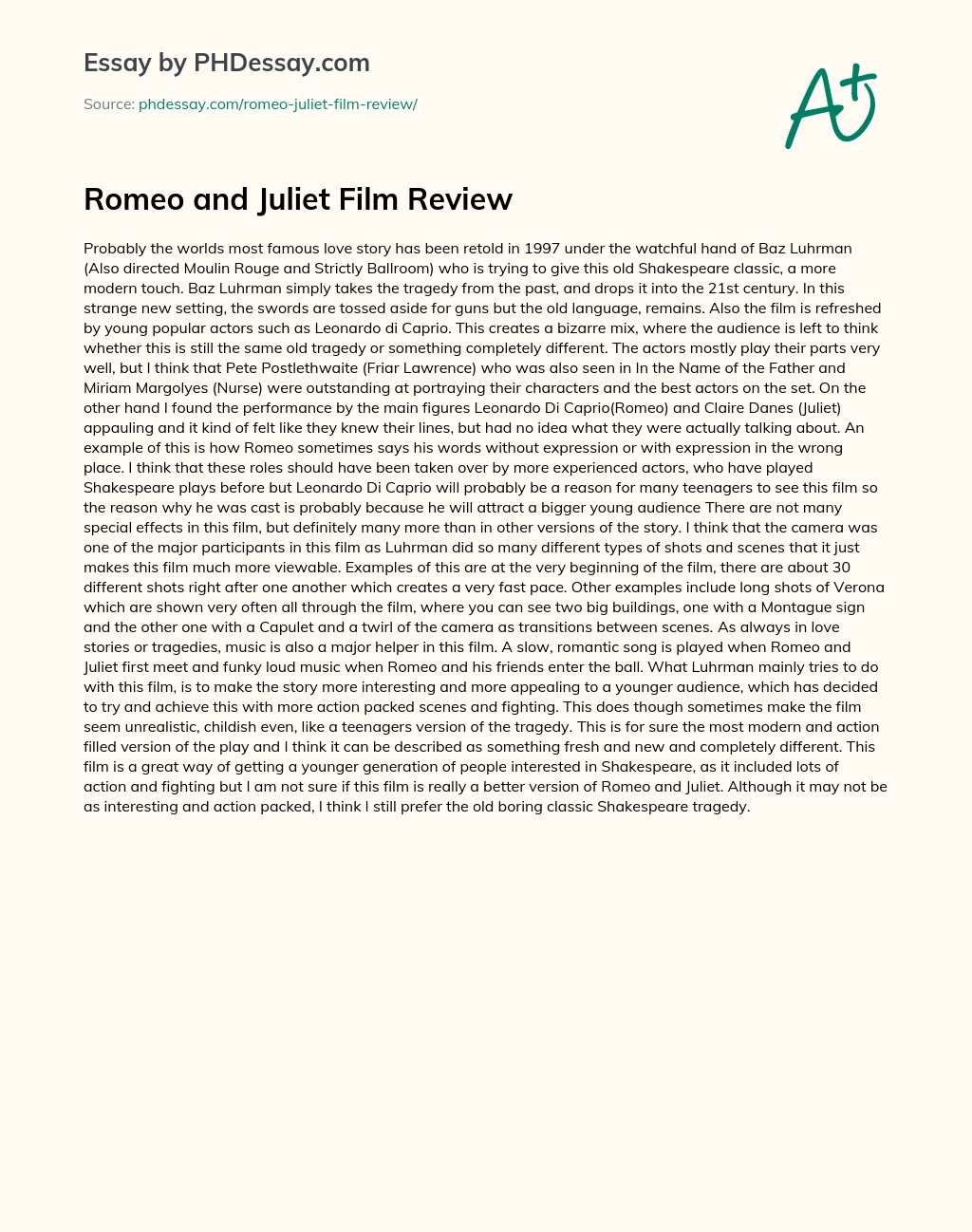 Romeo and Juliet Film Review essay