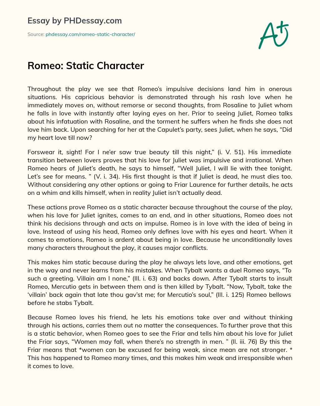 Romeo: Static Character essay