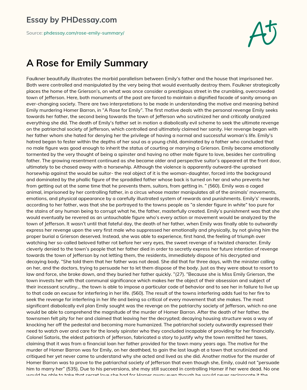 Реферат: Expanation Of A Rose For Emily Essay