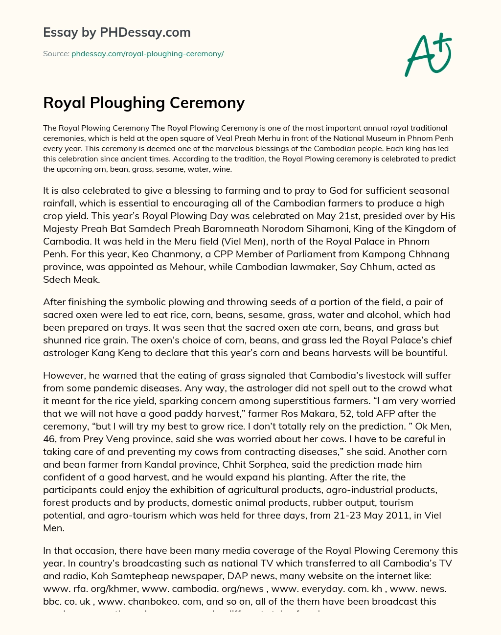 Royal Ploughing Ceremony essay