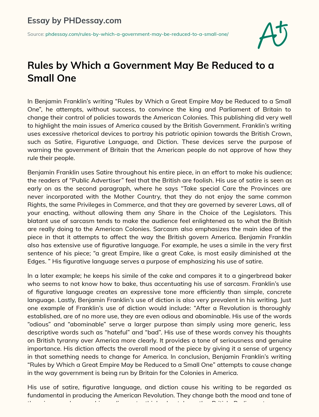 Rules by Which a Government May Be Reduced to a Small One essay