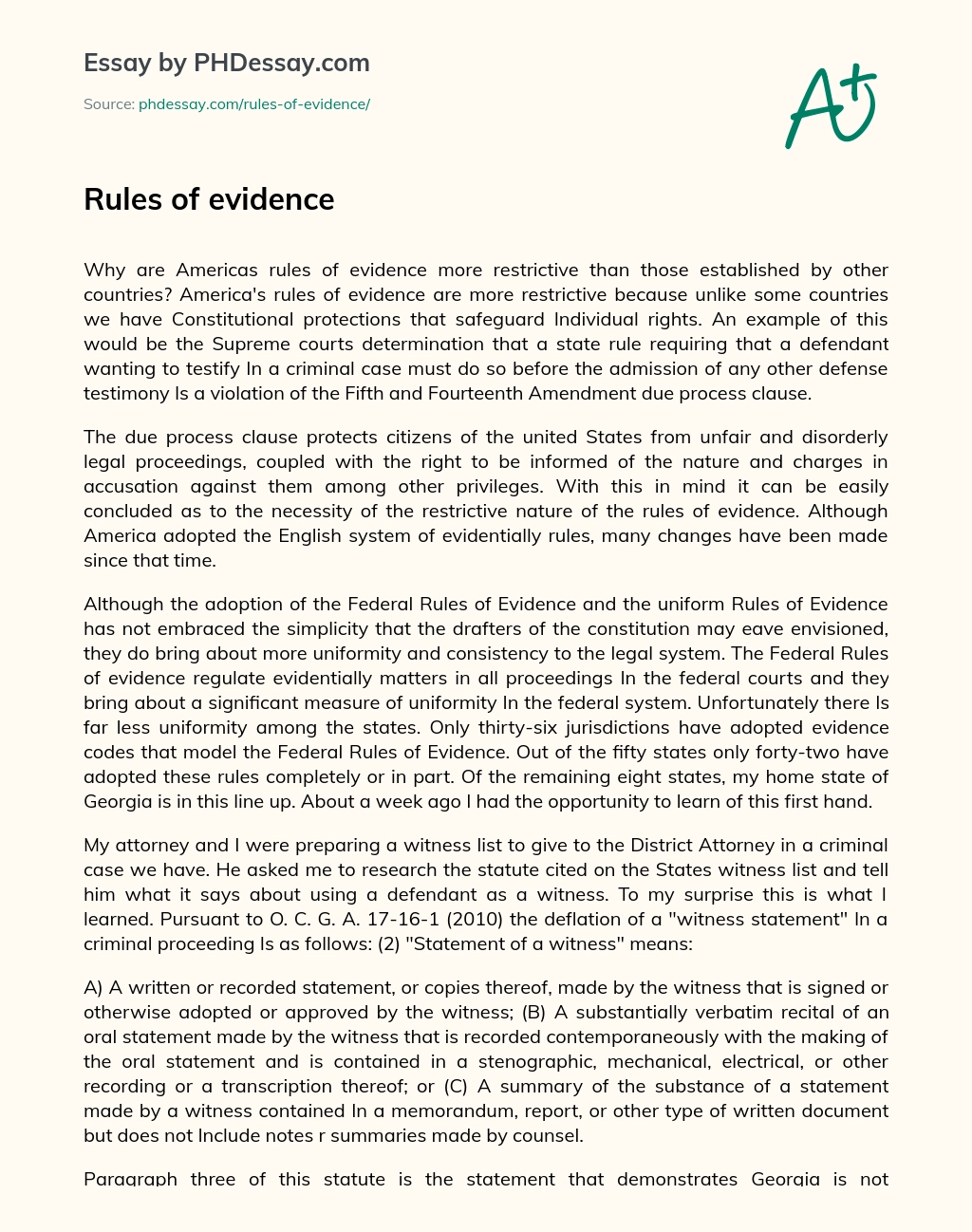 Rules of evidence essay