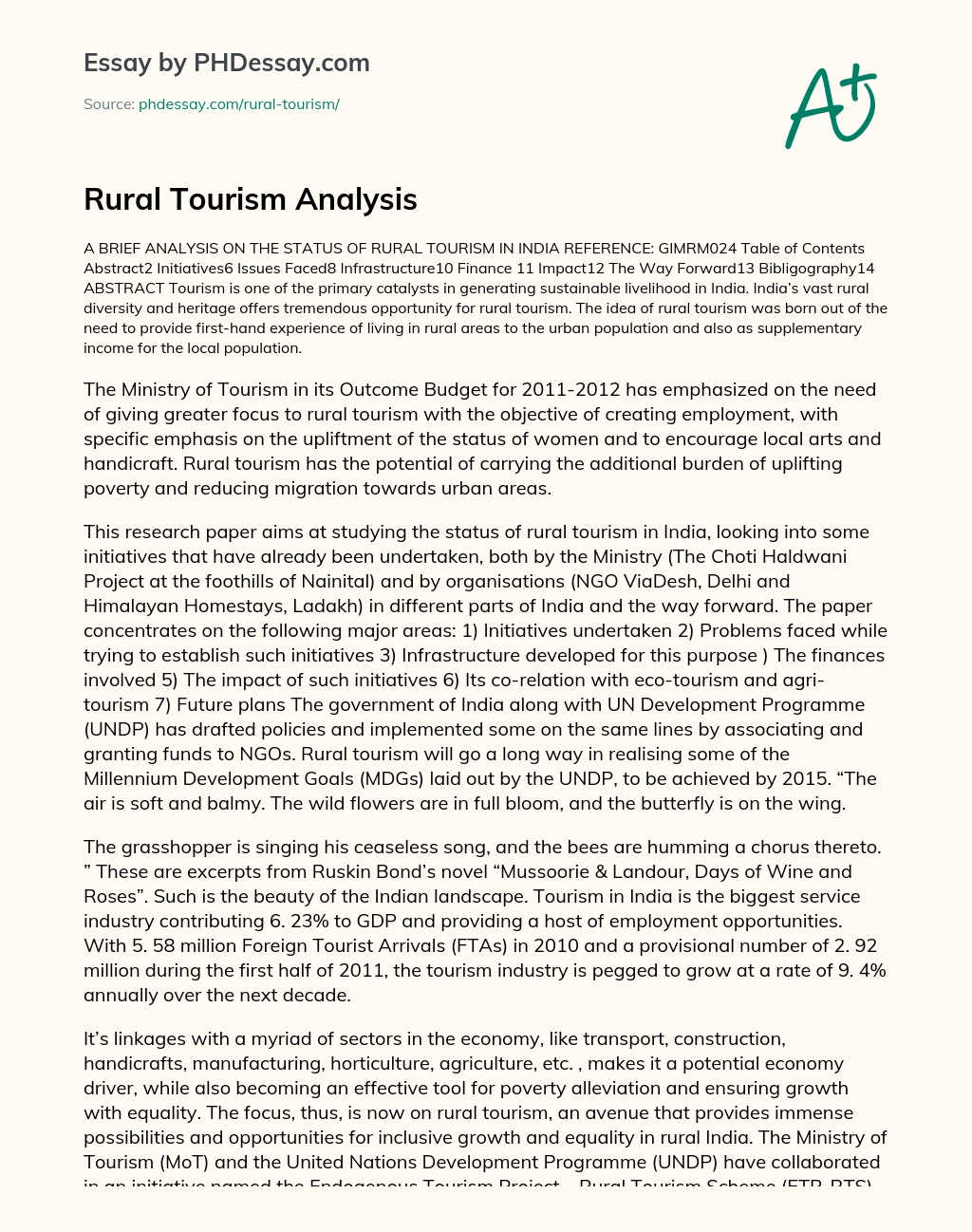Rural Tourism Analysis essay