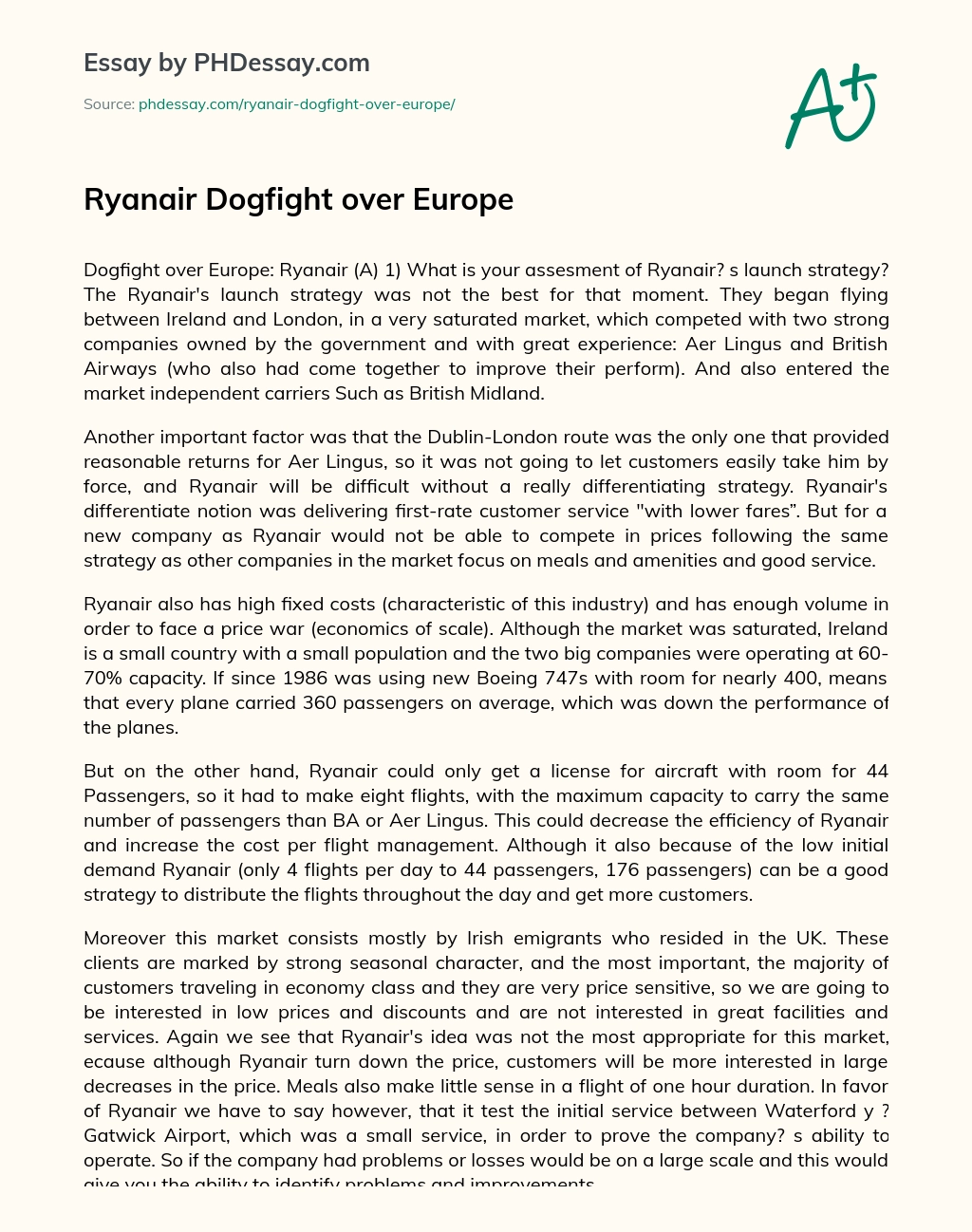 Ryanair Dogfight over Europe essay