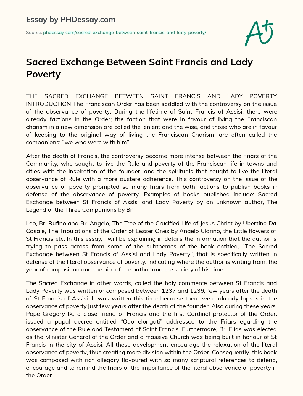 The Sacred Exchange Between Saint Francis and Lady Poverty essay