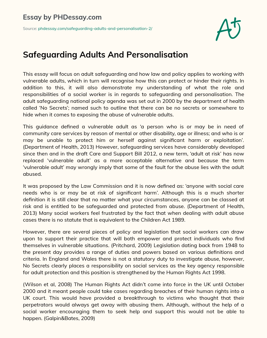 Safeguarding Adults And Personalisation essay