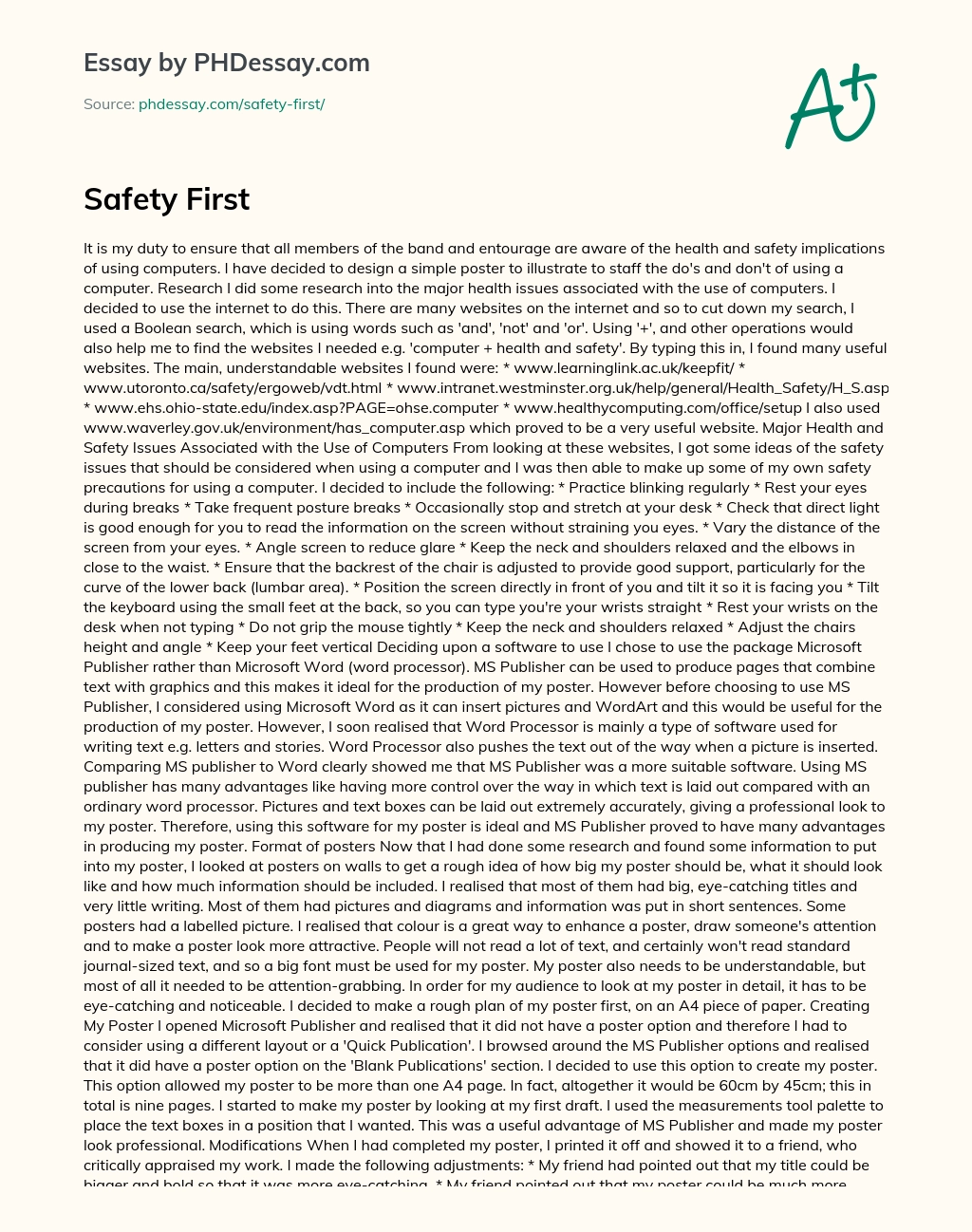 Safety First essay