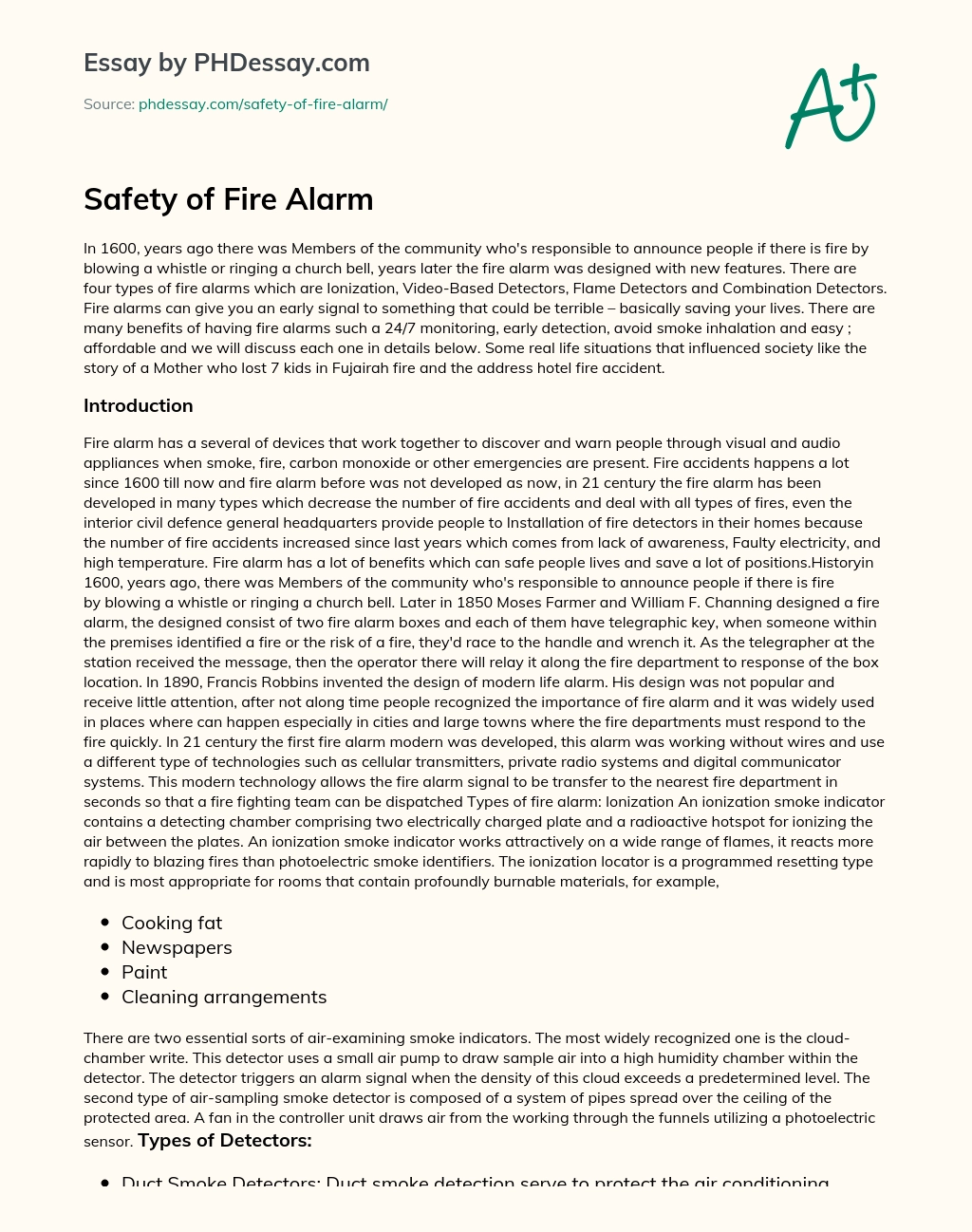 Safety of Fire Alarm essay