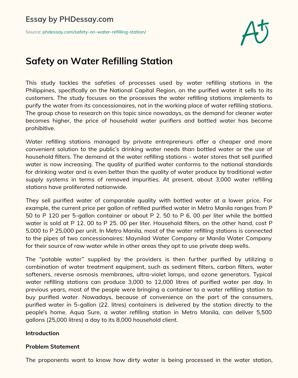 Safety on Water Refilling Station essay