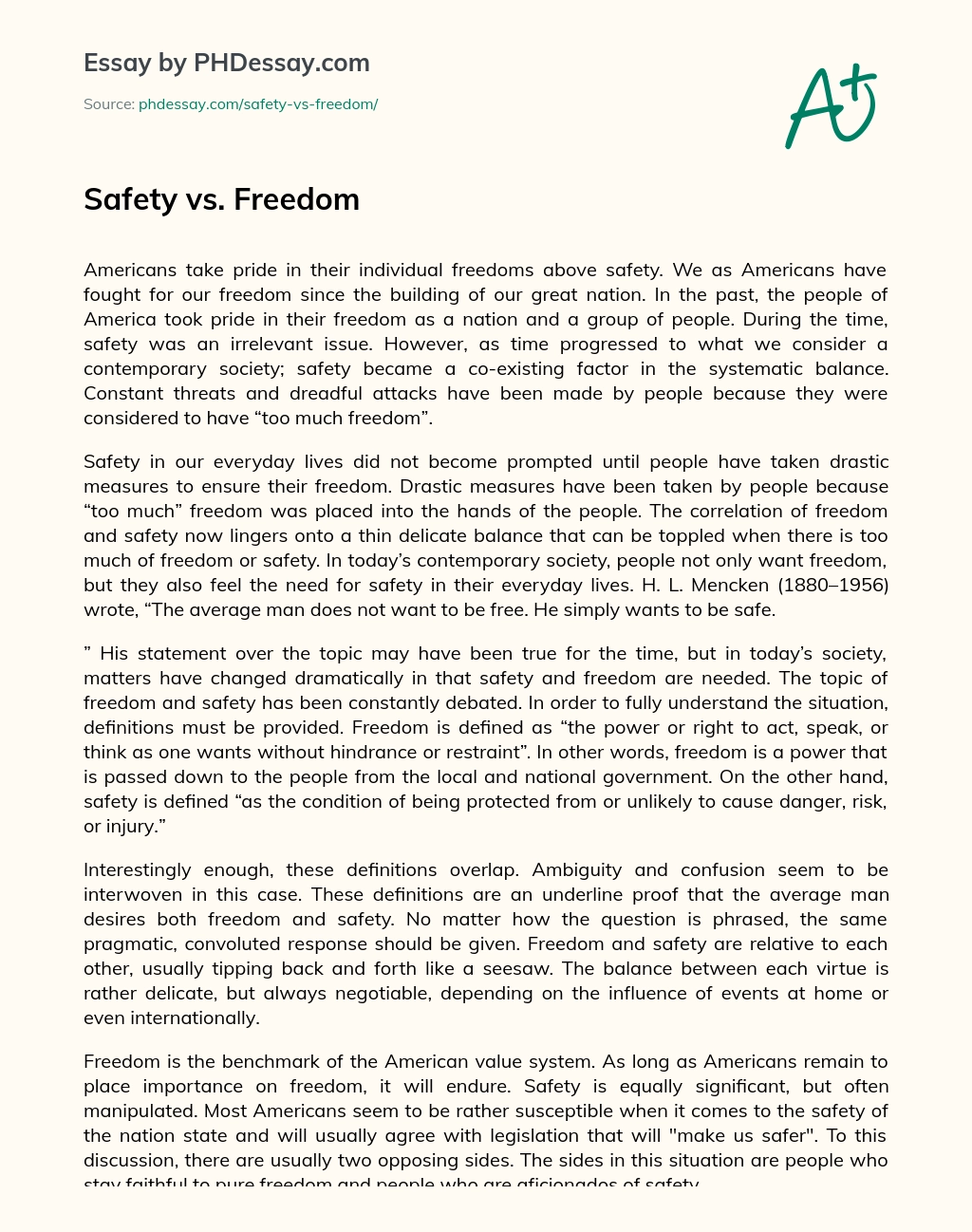 Safety vs. Freedom essay