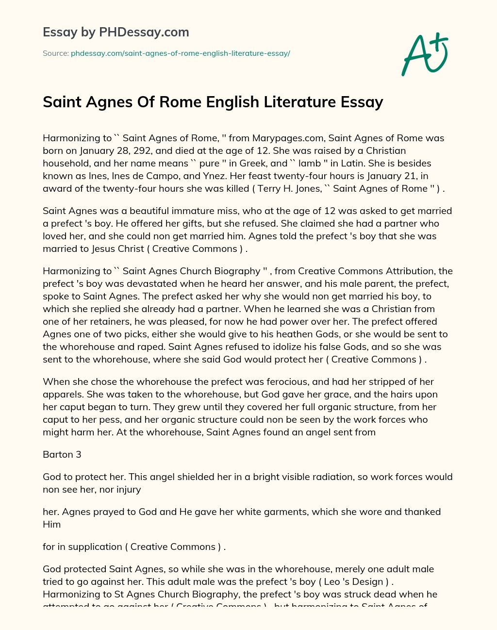 Saint Agnes Of Rome English Literature Essay essay