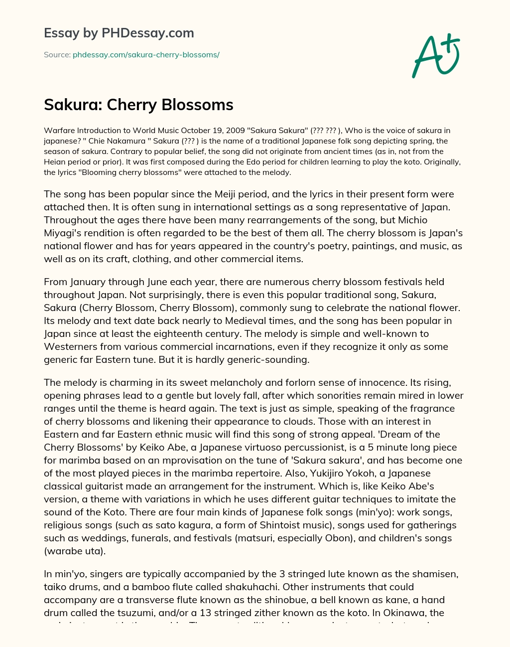 Sakura: Cherry Blossoms essay