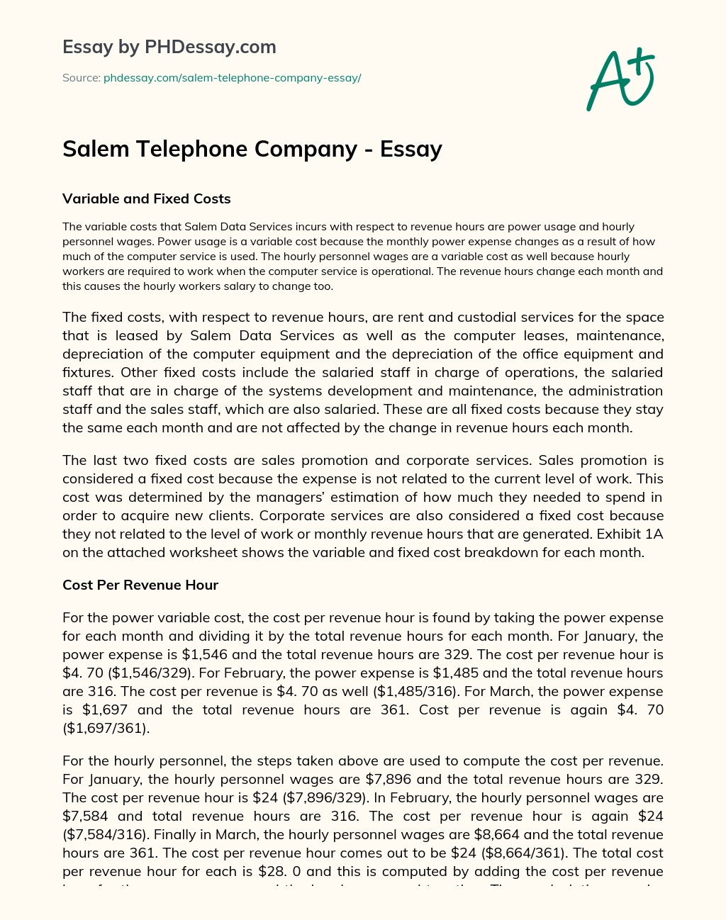 Salem Telephone Company  – Essay essay