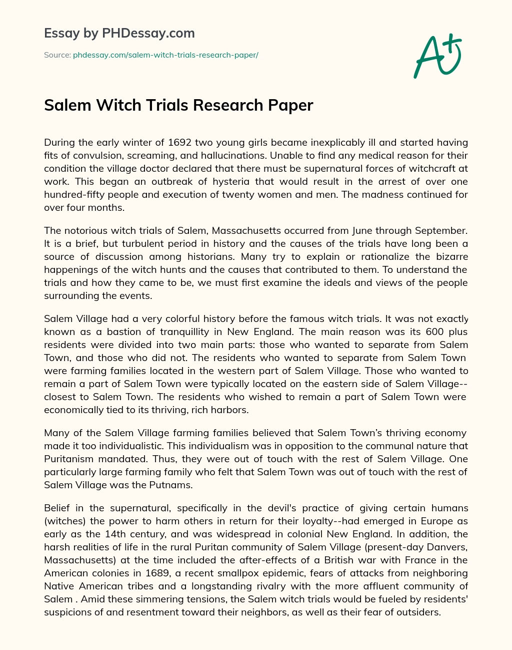 Salem Witch Trials Research Paper essay