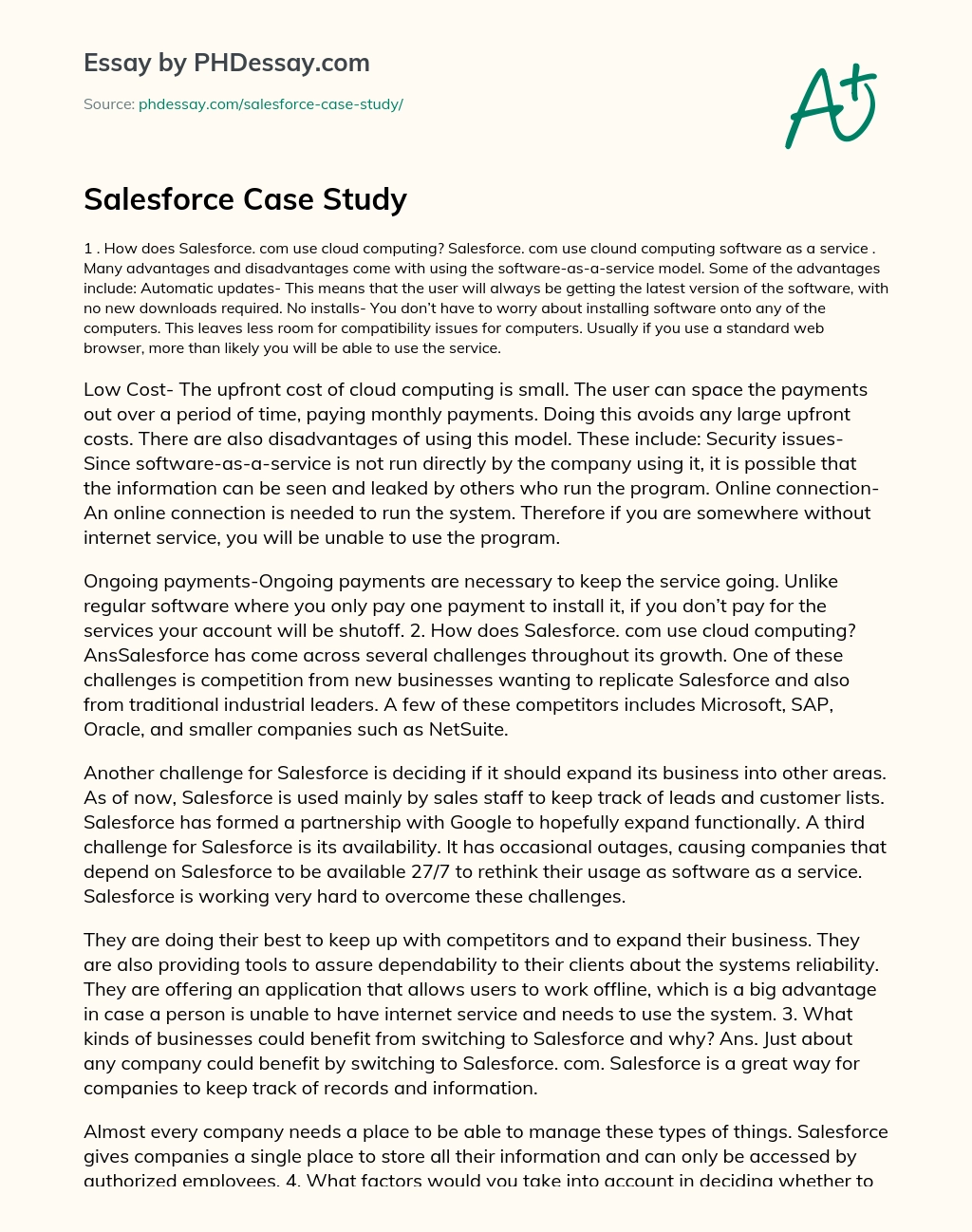 Salesforce Case Study essay