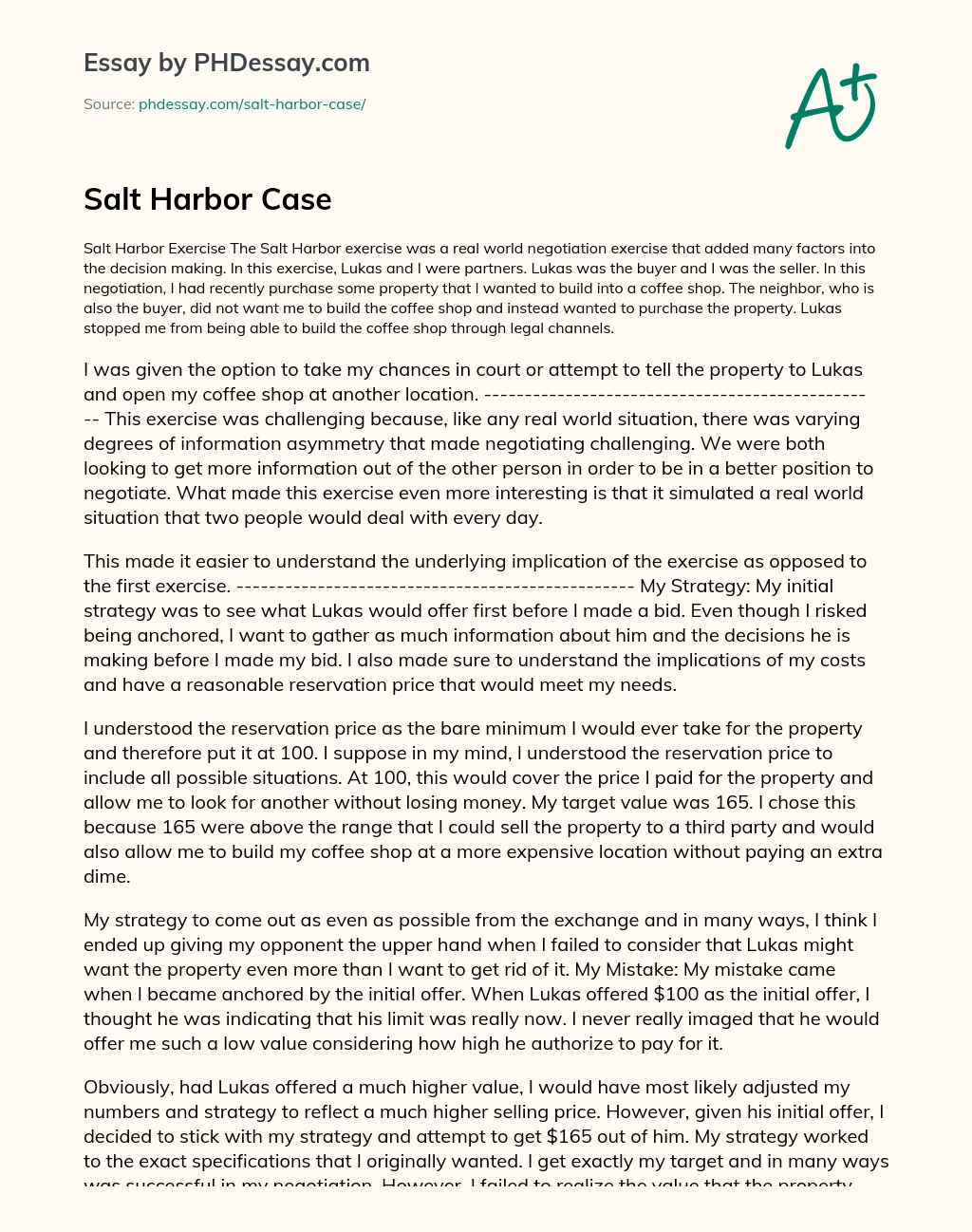 Salt Harbor Case essay