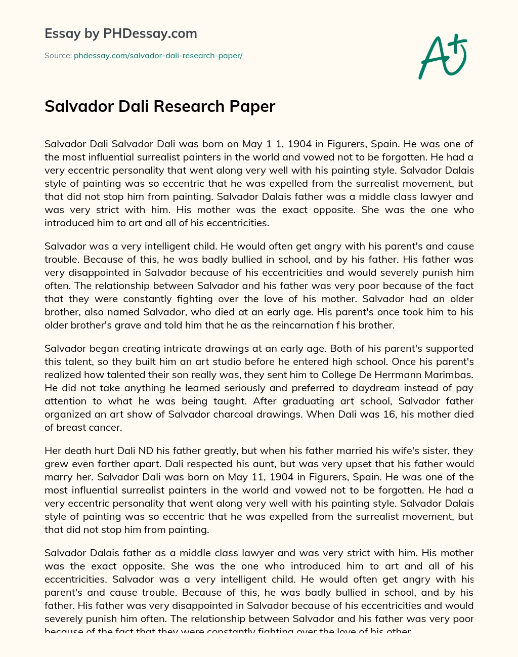 Salvador Dali Research Paper essay