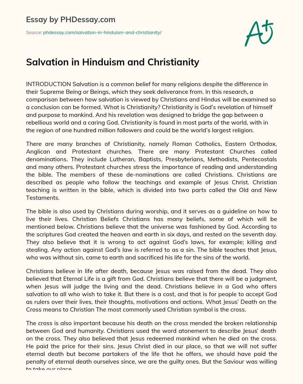 Salvation in Hinduism and Christianity essay