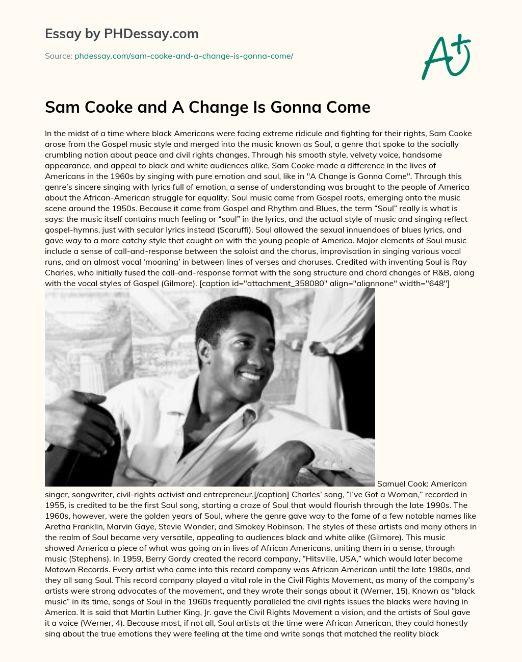 Sam Cooke and A Change Is Gonna Come essay
