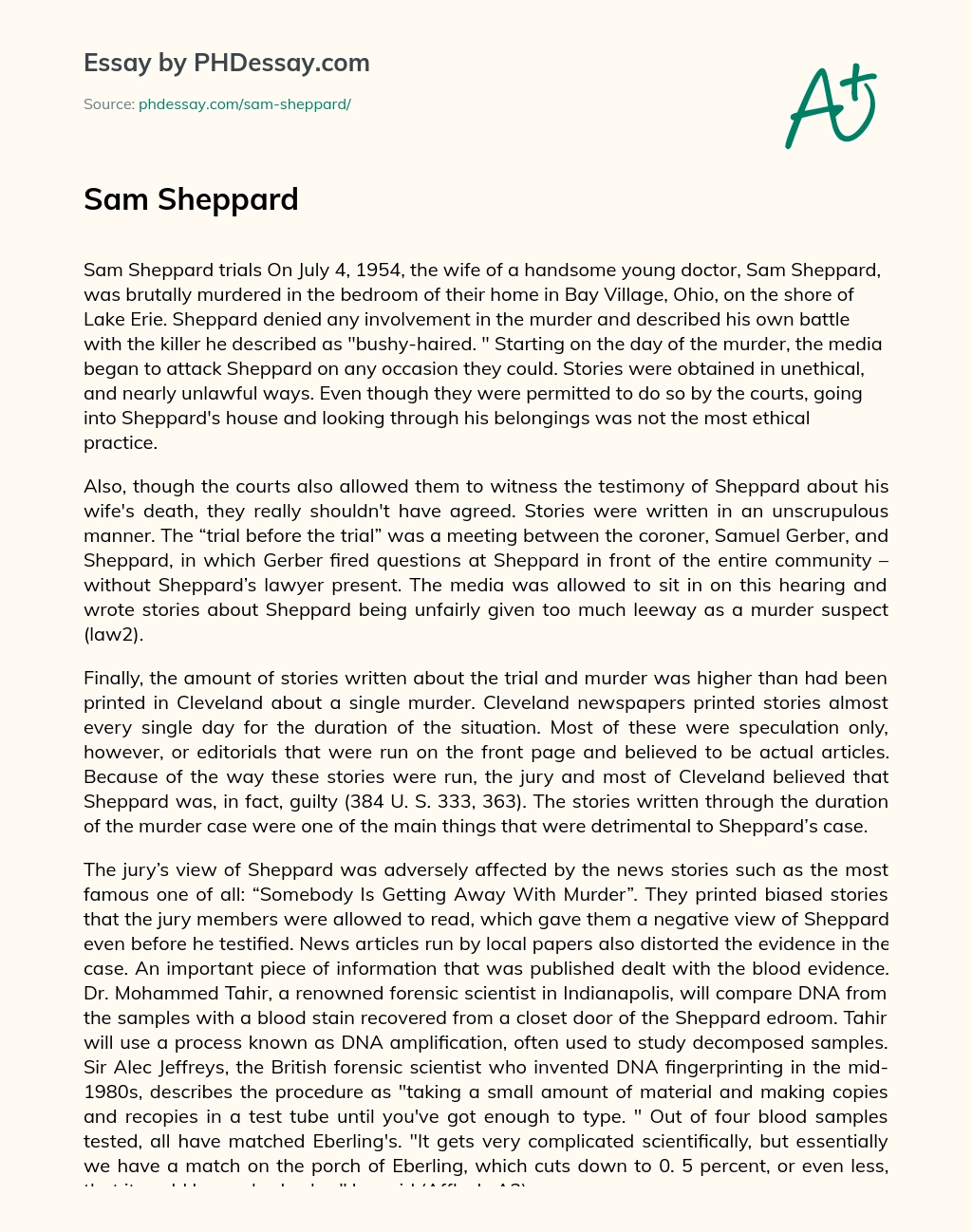 Sam Sheppard essay