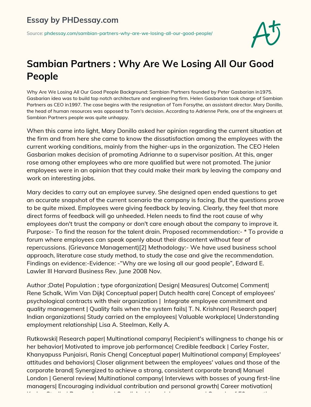 Sambian Partners : Why Are We Losing All Our Good People essay