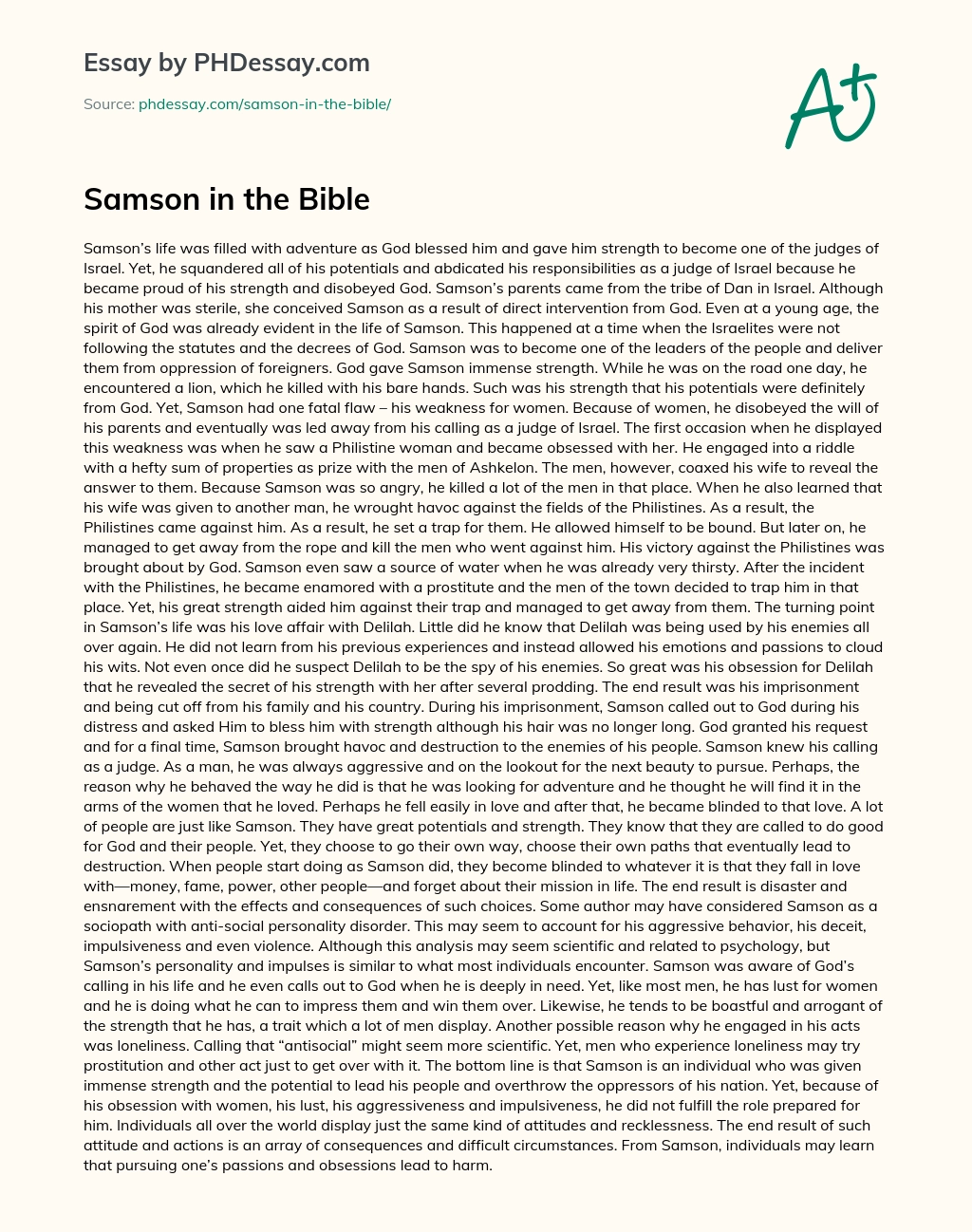 Samson in the Bible essay