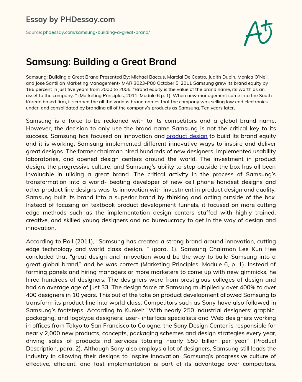 Samsung: Building a Great Brand essay