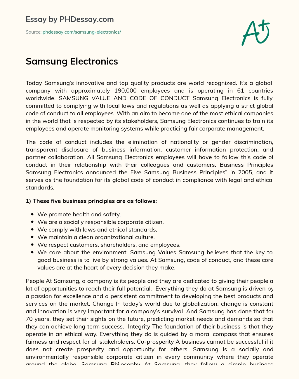 Samsung Electronics essay
