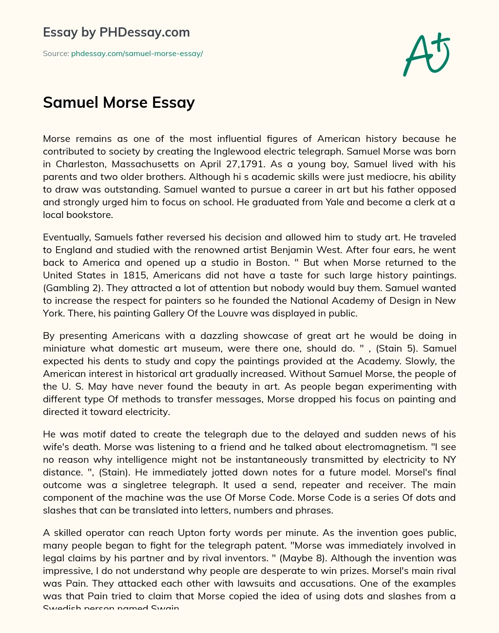 Реферат: Samuel Morse Essay Research Paper Early Life