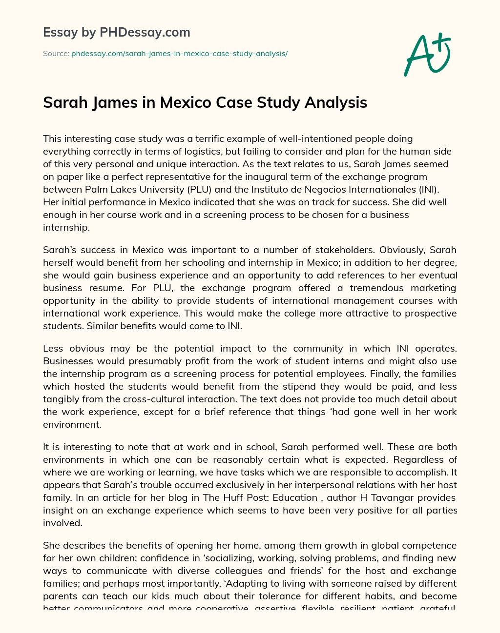 Sarah James in Mexico Case Study Analysis essay