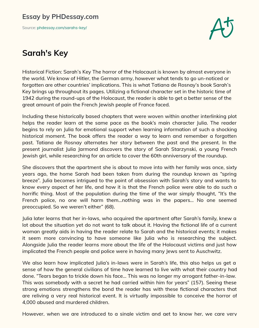 sarahs key book review essay