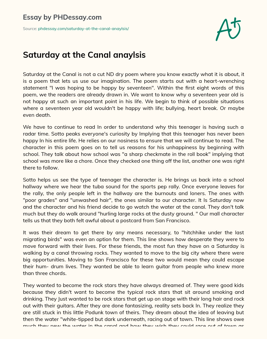 Saturday at the Canal anaylsis essay